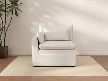 Deluxe Cloud 1-Seater White Small Space Single Sofa | 1-Piece, Linen Look Poly Fabric, Living Room Accent, Easy To Clean