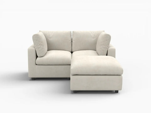 Lounge Cloud Sectional Sofa Covers | Beige Linen-Blend Chenille Sofa Cover for 2-Seater with 1-Ottoman