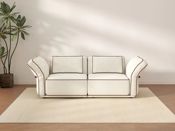 Deluxe Cloud 2-Seater Beige Small Space Loveseat | 2-Piece, Bouclé Sherpa-Like Fabric, Easy To Clean