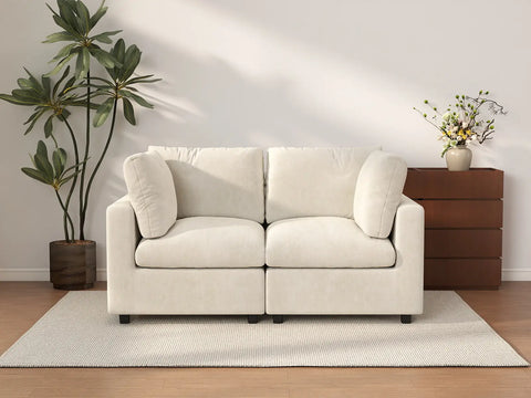 Sofá de dos plazas Deluxe Cloud beige para espacios pequeños | 2 piezas, tela de chenilla con mezcla de lino, fácil de limpiar