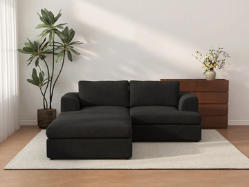 Deluxe Cloud 2-Seater Black Chaise Sectional | 3-Piece (Includes 1 Ottoman), Bouclé Sherpa-Like Fabric, Washable Cushion Covers