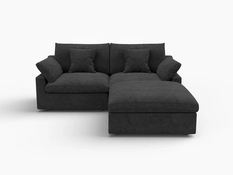 Fundas de sofá seccional Deluxe Slope Cloud | Funda de sofá de chenilla y lino negro para 2 plazas con 1 otomana