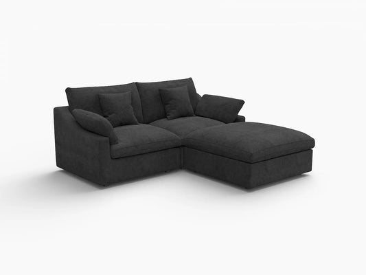 Deluxe Slope Cloud Sectional Sofa Covers | Black Chenille and Linen Sofa Cover for 2-Seater with 1-Ottoman