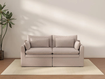 Sofá biplaza Deluxe Cloud color caqui | 2 piezas, tela de polipropileno con aspecto de lino, fundas de cojín lavables