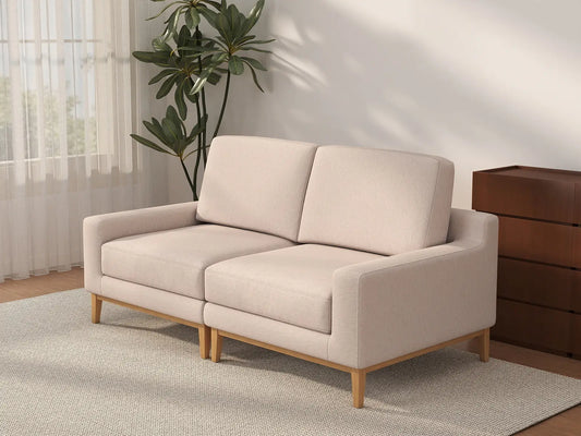 Deluxe Cloud 2-Seater Khaki Loveseat | 2-Piece, Linen Look Poly Fabric, Washable Cushion Covers