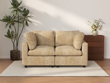 Deluxe Cloud 2-Seater Khaki Small Space Loveseat | 2-Piece, Linen-Blend Chenille Fabric, Easy To Clean