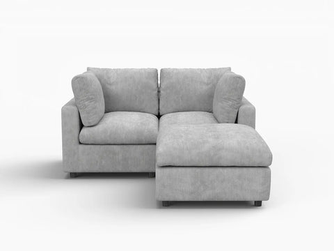 Lounge Cloud Sectional Sofa Covers | Light Grey Linen-Blend Chenille Sofa Cover for 2-Seater with 1-Ottoman