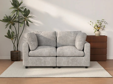 Sofá biplaza Deluxe Cloud gris claro | 2 piezas, tela de chenilla de mezcla de lino, fundas de cojín lavables