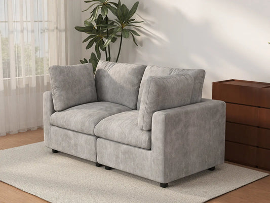 Deluxe Cloud 2-Seater Light Grey Loveseat | 2-Piece, Linen-Blend Chenille Fabric, Washable Cushion Covers