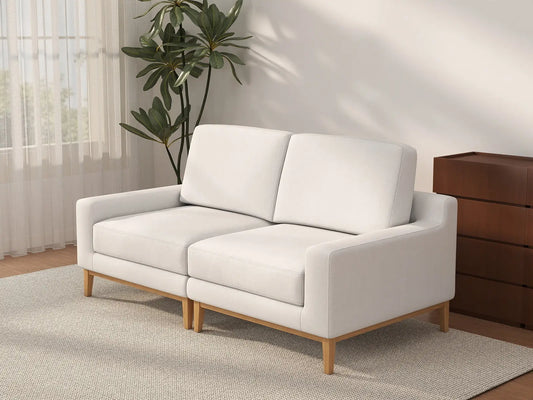 Deluxe Cloud 2-Seater White Small Space Loveseat | 2-Piece, Linen Look Poly Fabric, Easy To Clean