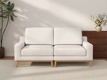 Deluxe Cloud 2-Seater White Small Space Loveseat | 2-Piece, Linen Look Poly Fabric, Easy To Clean