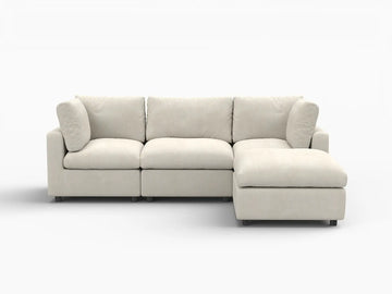 Lounge Cloud Sectional Sofa Covers | Beige Linen-Blend Chenille Sofa Cover for 3-Seater with 1-Ottoman