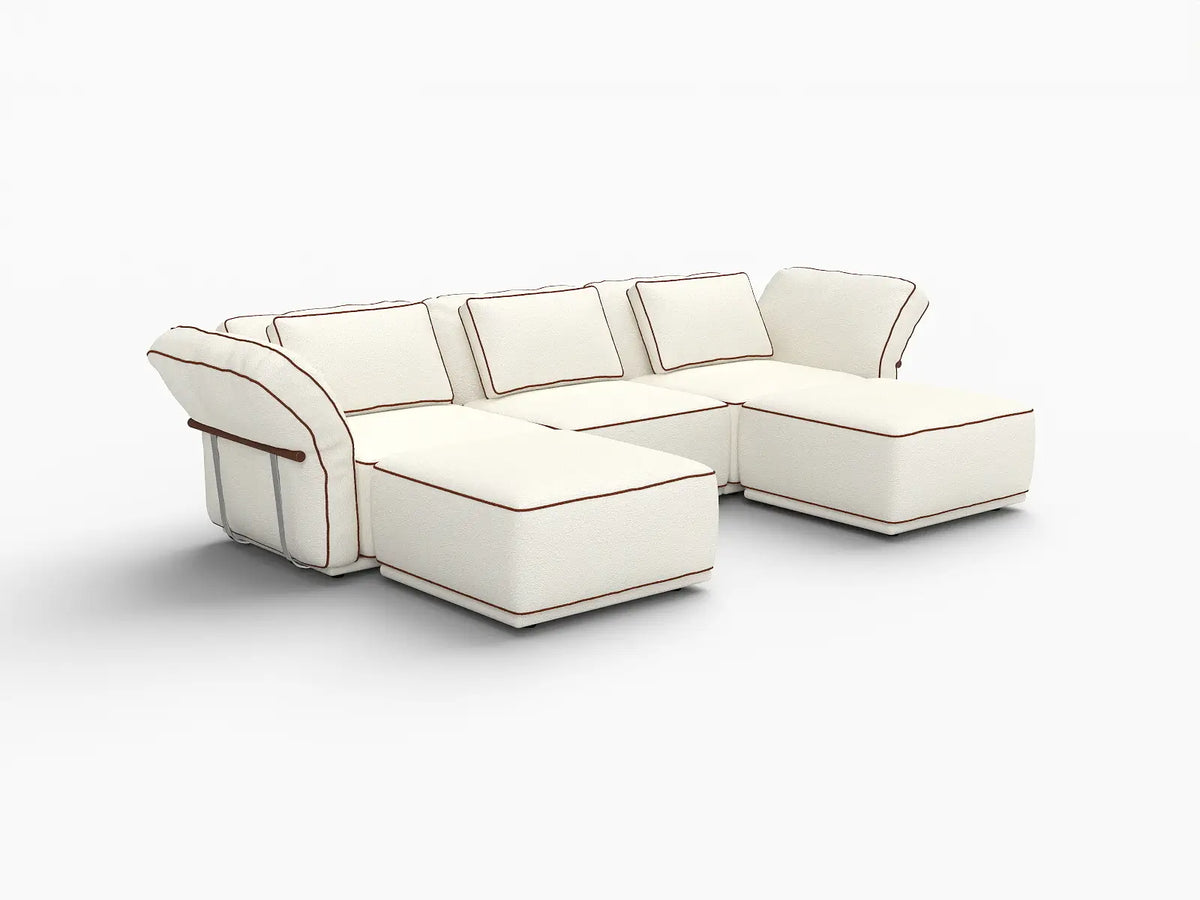 Deluxe Cloud 3-Seater Beige Large Space U-Shaped Sectional | 5-Piece (Includes 2 Ottomans), Bouclé Sherpa-Like Fabric, Easy To Clean