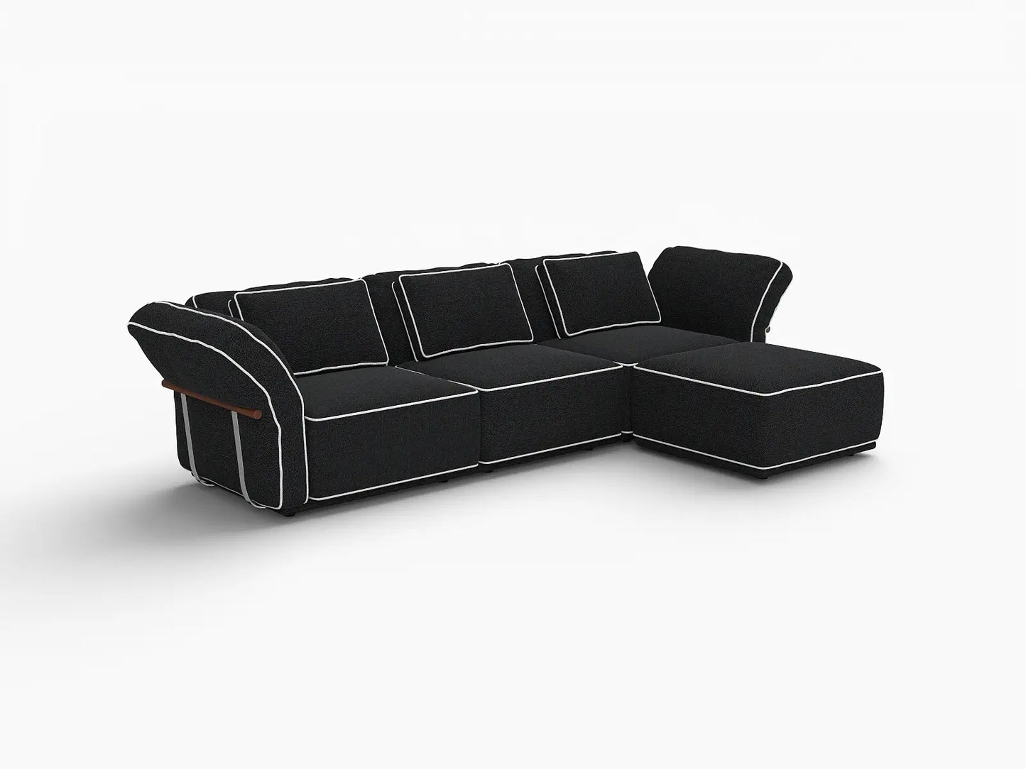 Deluxe Cloud 3-Seater Black Large Space L-Shaped Sectional | 4-Piece (Includes 1 Ottoman), Bouclé Sherpa-Like Fabric, Easy To Clean