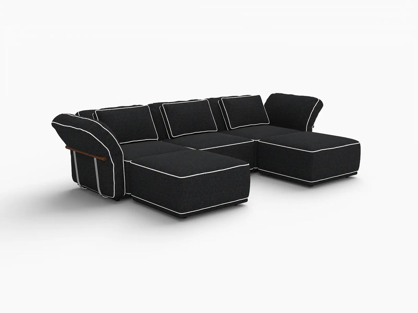 Deluxe Cloud 3-Seater Black Large Space U-Shaped Sectional | 5-Piece (Includes 2 Ottomans), Bouclé Sherpa-Like Fabric, Easy To Clean