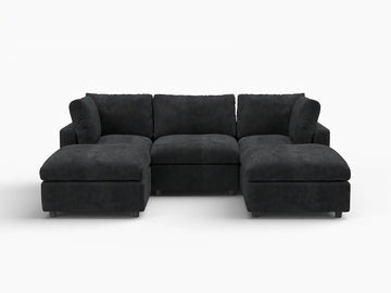 Fundas de sofá seccional Lounge Cloud | Funda de sofá de chenilla de mezcla de lino negro para 3 plazas con 2 otomanas