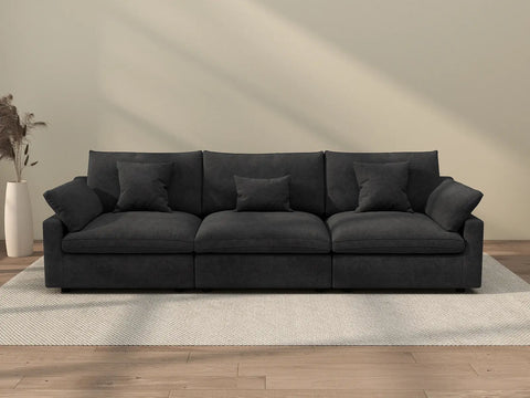 Sofá seccional Deluxe Cloud de 3 plazas, color negro, lavable | 3 piezas, tela de chenilla y lino, diseño modular