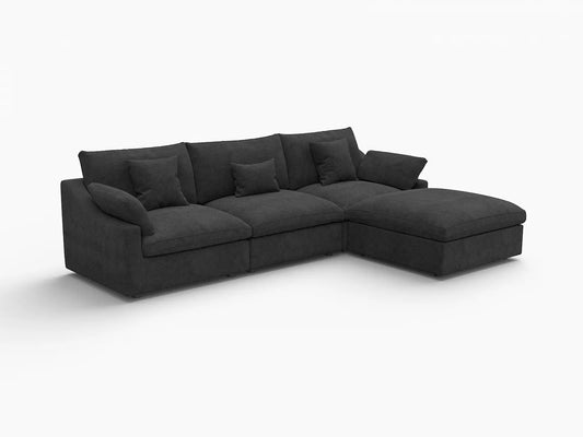 Fundas de sofá seccional Deluxe Slope Cloud | Funda de sofá de chenilla negra y lino para 3 plazas con 1 otomana