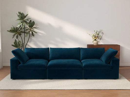 Deluxe Cloud 3-Seater Couch Sectional in Dark Blue Velvet | 3-Piece, Living Room Seating, Easy To Clean, Stylish Design