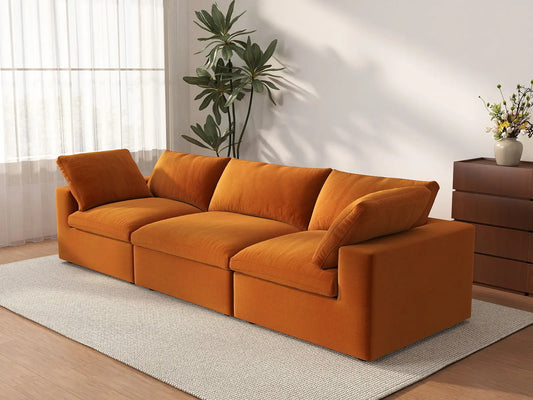 Deluxe Cloud 3-Seater Couch Sectional in Terracotta Velvet | 3-Piece, Living Room Seating, Easy To Clean, Contemporary Style
