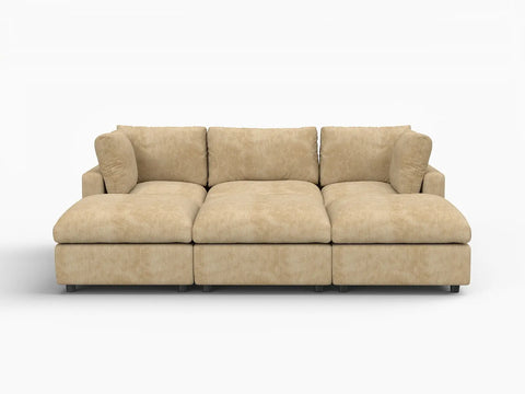 Lounge Cloud Sectional Sofa Covers | Khaki Linen-Blend Chenille Sofa Cover for 3-Seater with 3-Ottomans