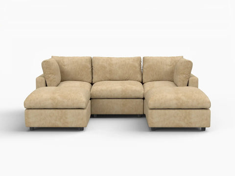 Lounge Cloud Sectional Sofa Covers | Khaki Linen-Blend Chenille Sofa Cover for 3-Seater with 2-Ottomans