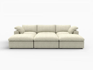 Deluxe Premium Cloud Sectional Sofa Covers | Khaki Cotton and Linen Sofa Cover for 3-Seater with 3-Ottomans