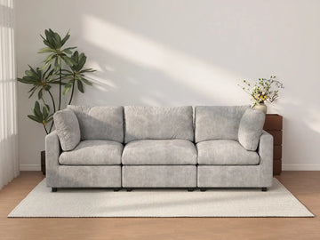 Sofá Seccional de 3 Plazas Deluxe Cloud Gris Claro | 3 Piezas, Tela de Chenilla con Mezcla de Lino, Fundas de Cojín Lavables