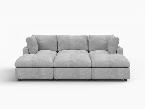 Lounge Cloud Sectional Sofa Covers | Light Grey Linen-Blend Chenille Sofa Cover for 3-Seater with 3-Ottomans