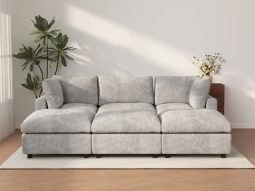 Seccional Pit de 3 Plazas Deluxe Cloud Gris Claro | 6 Piezas (Incluye 3 Otomanas), Tela de Chenilla Mezcla de Lino, Fundas de Cojín Lavables