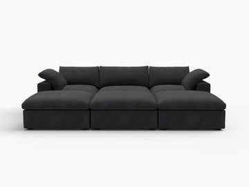 Deluxe Premium Cloud Sectional Sofa Covers | Black Cotton and Linen Sofa Cover for 3-Seater with 3-Ottomans