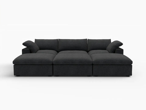 Deluxe Premium Cloud Sectional Sofa Covers | Black Cotton and Linen Sofa Cover for 3-Seater with 3-Ottomans