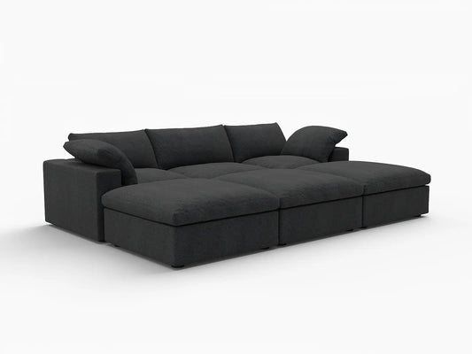Deluxe Premium Cloud Sectional Sofa Covers | Black Cotton and Linen Sofa Cover for 3-Seater with 3-Ottomans
