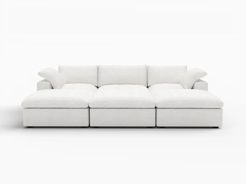Deluxe Premium Cloud Sectional Sofa Covers | White Cotton and Linen Sofa Cover for 3-Seater with 3-Ottomans