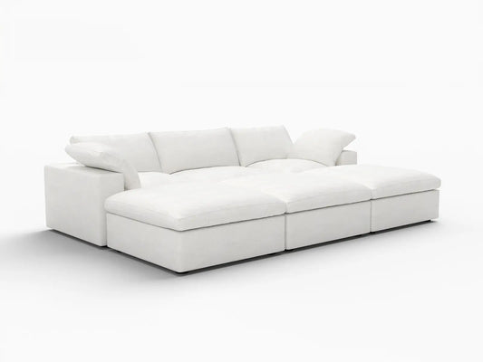 Deluxe Premium Cloud Sectional Sofa Covers | White Cotton and Linen Sofa Cover for 3-Seater with 3-Ottomans