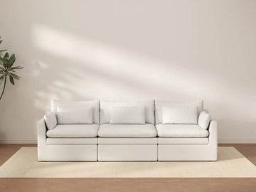 Deluxe Cloud 3-Seater White Small Space Couch Sectional | 3-Piece, Linen Look Poly Fabric, Easy To Clean