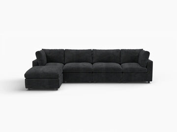 Fundas de sofá seccional Lounge Cloud | Funda de sofá de chenilla de lino negro para 4 plazas con 1 otomana