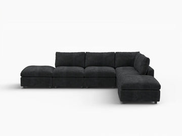 Fundas para sofá seccional Lounge Cloud | Funda de sofá de chenilla de lino-mezcla negra para sofá de 4 plazas con 2 otomanas