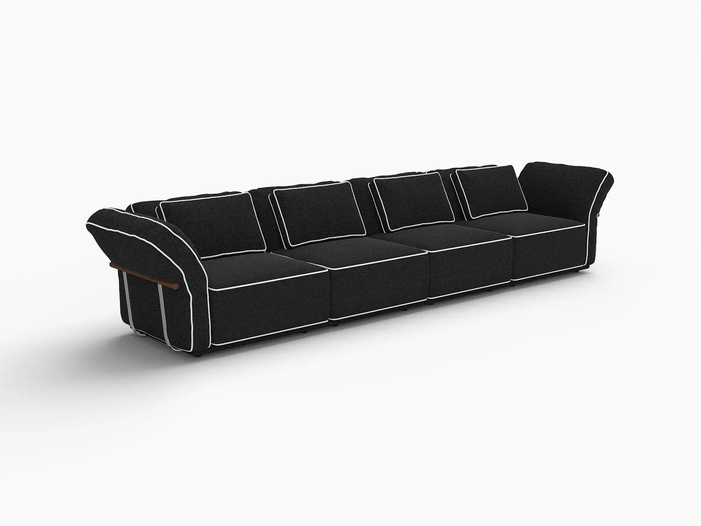 Deluxe Cloud 4-Seater Black Large Space Couch Sectional | 4-Piece, Bouclé Sherpa-Like Fabric, Easy To Clean