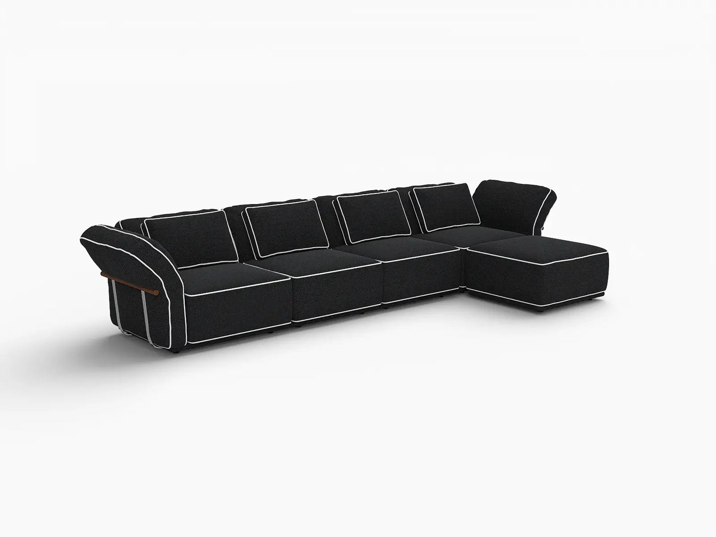 Deluxe Cloud 4-Seater Black Large Space L-Shaped Sectional | 5-Piece (Includes 1 Ottoman), Bouclé Sherpa-Like Fabric, Easy To Clean