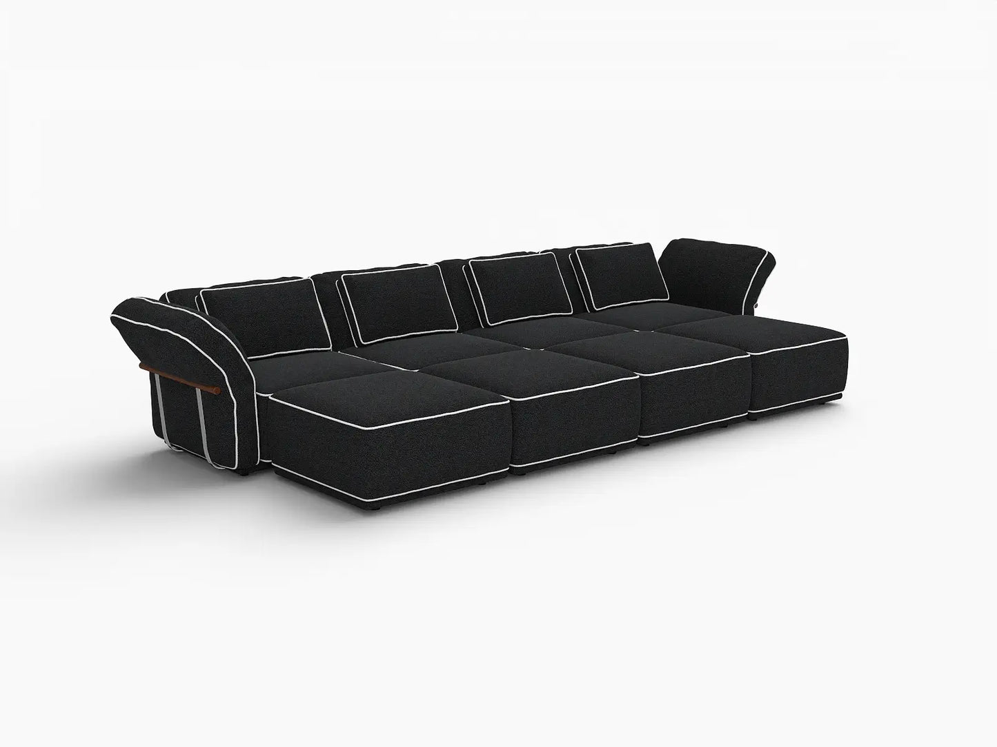 Deluxe Cloud 4-Seater Black Open Space U-Shaped Sectional | 8-Piece (Includes 4 Ottomans), Bouclé Sherpa-Like Fabric, Easy To Clean