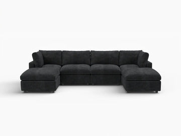 Fundas de sofá seccional Lounge Cloud | Funda de sofá de chenilla de mezcla de lino negro para 4 plazas con 2 otomanas
