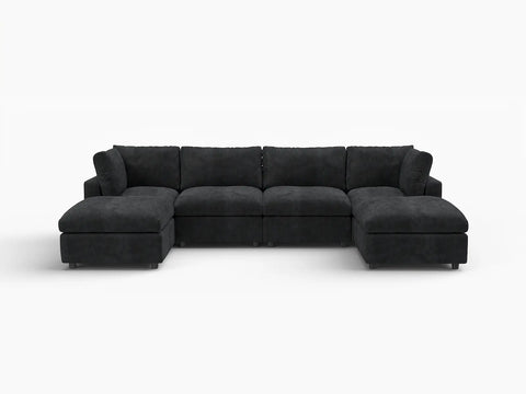 Fundas de sofá seccional Lounge Cloud | Funda de sofá de chenilla de mezcla de lino negro para 4 plazas con 2 otomanas