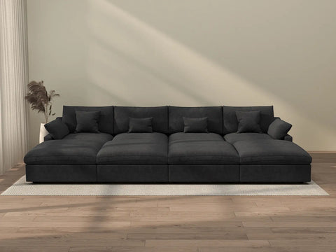 Sofá modular Deluxe Cloud de 4 plazas, color negro, lavable | 8 piezas (incluye 4 otomanas), tejido de chenilla y lino, diseño modular