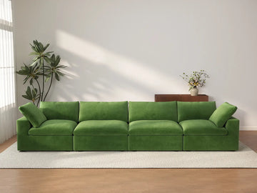 Deluxe Cloud 4-Seater Couch Sectional in Earth Green Velvet | 4-Piece, Living Room Seating, Easy To Clean, Modular Design