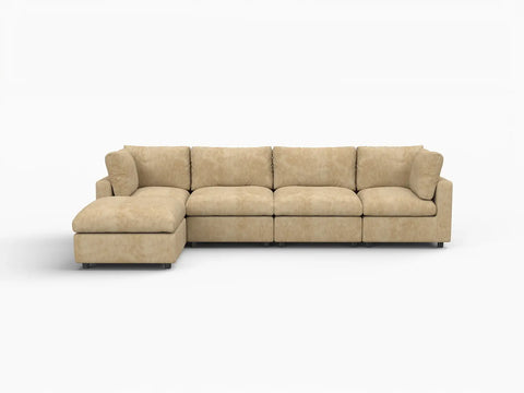 Lounge Cloud Sectional Sofa Covers | Khaki Linen-Blend Chenille Sofa Cover for 4-Seater with 1-Ottoman