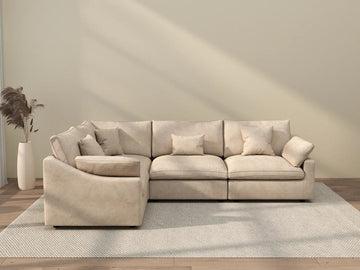 Deluxe Cloud 4-Seater Khaki Large Space Pit Sectional | 4-Piece, Chenille And Linen Fabric, Easy To Clean