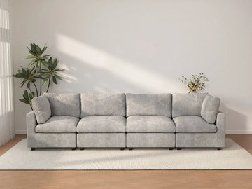 Seccional Sofá Deluxe Cloud de 4 Plazas Gris Claro | 4 Piezas, Tela de Chenilla con Mezcla de Lino, Fundas de Cojín Lavables