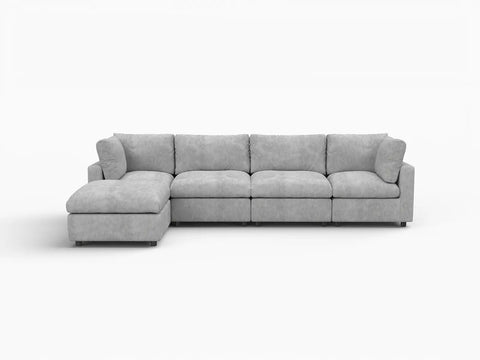 Lounge Cloud Sectional Sofa Covers | Light Grey Linen-Blend Chenille Sofa Cover for 4-Seater with 1-Ottoman