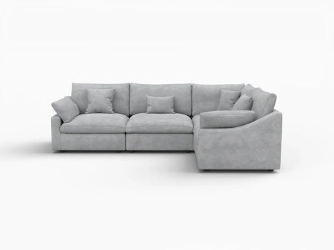 Deluxe Slope Cloud Sectional Sofa Covers | Light Grey Chenille and Linen Sofa Cover for 4-Seater